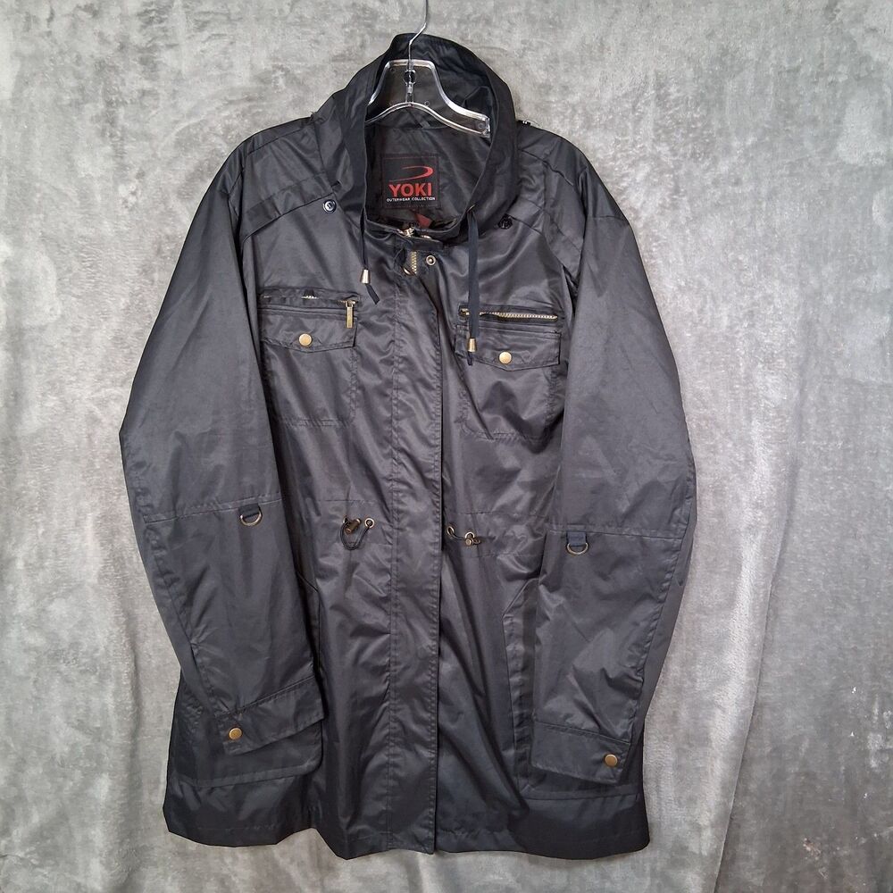 Yoki Outerwear Women's Anorak Rain Jacket 3xl Black Adjustable Waist And‎ Neck